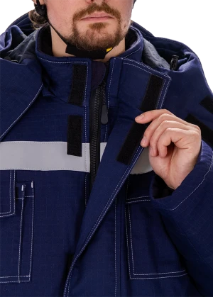 Костюм мужской МЕГАСТАТОЙЛ зимний от нефтепродуктов, кратковременного воздействия пламени, статического электричества, темно-синий/серый/оранж Кос 700