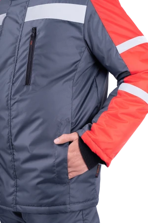 Куртка мужская РОУД от пониженных температур воздуха, механических воздействий и ОПЗ, т.серый-красный Кур 202