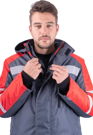 Куртка мужская РОУД от пониженных температур воздуха, механических воздействий и ОПЗ, т.серый-красный Кур 202